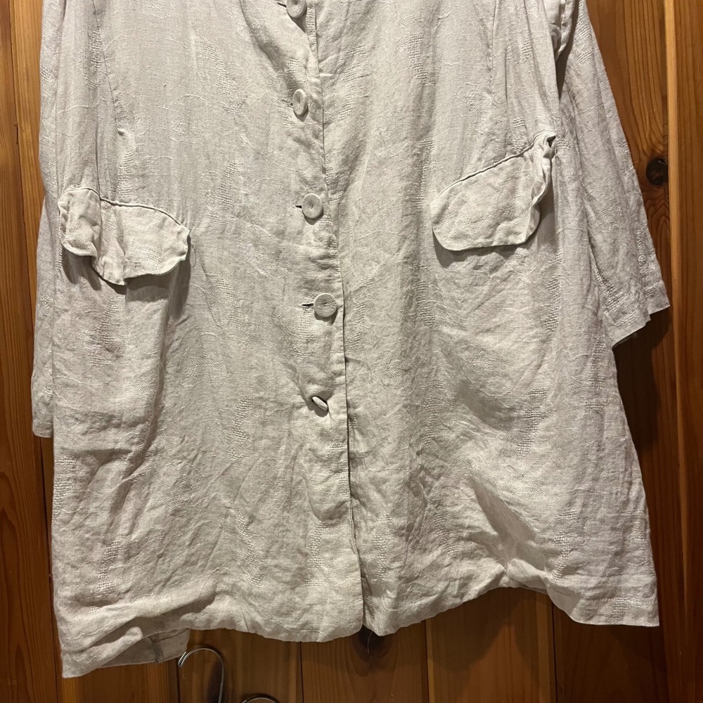 Eileen Fisher Jacket Topper 100% Linen Flax Floral Jacquard Oatmeal Plus Size 1X - Picture 3 of 5